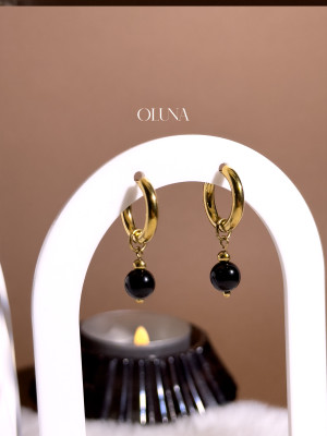 Créoles Obsidienne Clara - Acier inoxydable doré