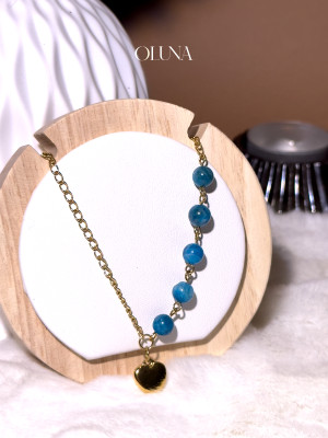 Pendentif Apatite Bleue Zora - Acier inox doré