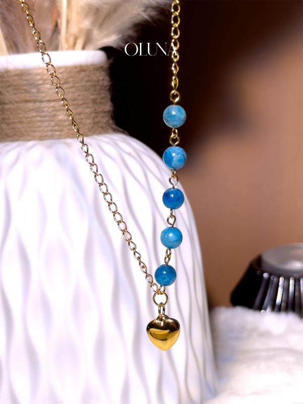 Pendentif Apatite Bleue Zora - Acier inox doré