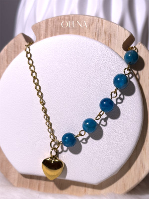 Pendentif Apatite Bleue Zora - Acier inox doré