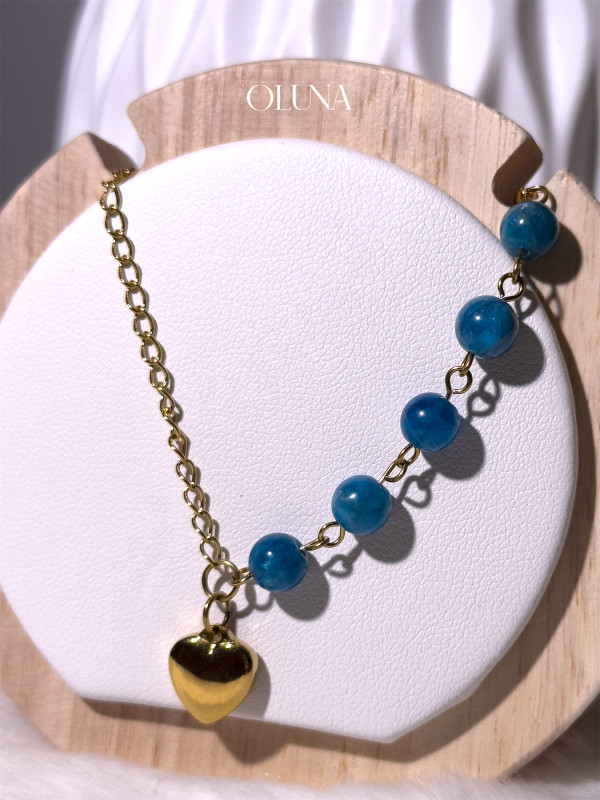 Pendentif Apatite Bleue Zora - Acier inox doré