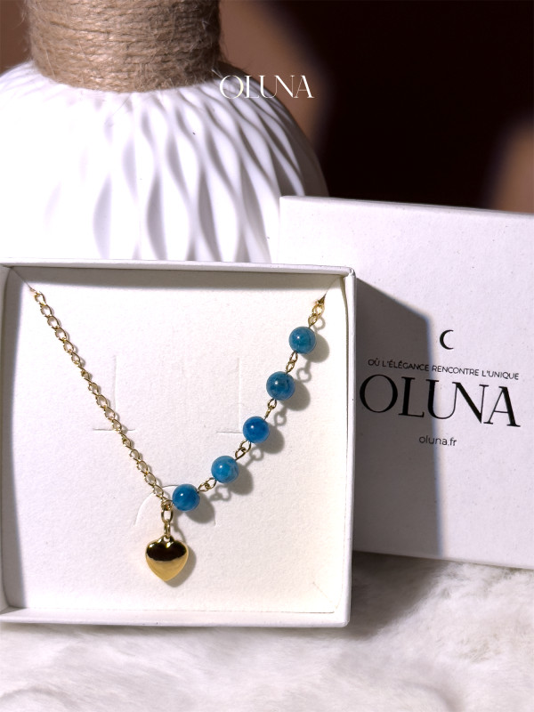 Pendentif Apatite Bleue Zora - Acier inox doré