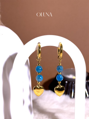 Créoles Apatite Bleue Sia - Acier inoxydable doré