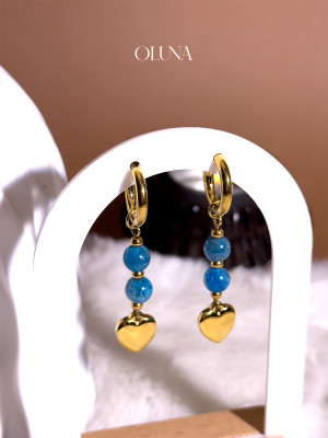 Créoles Apatite Bleue Sia - Acier inoxydable doré