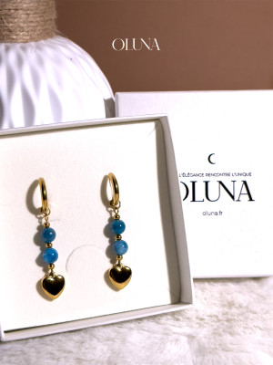 Créoles Apatite Bleue Sia - Acier inoxydable doré