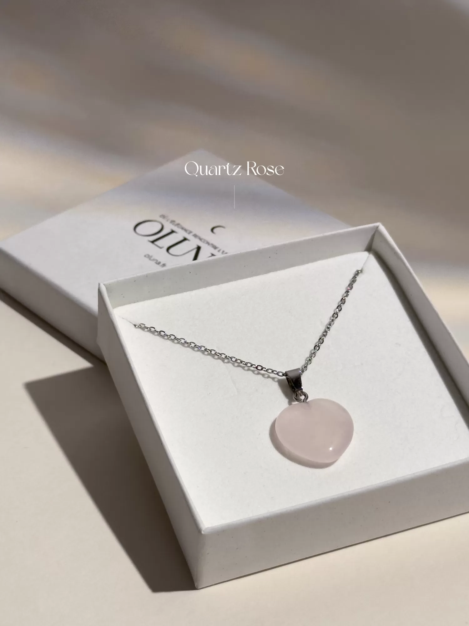 OLUNA|Pendentif cœur - Quartz Rose|Pendentifs cœurs